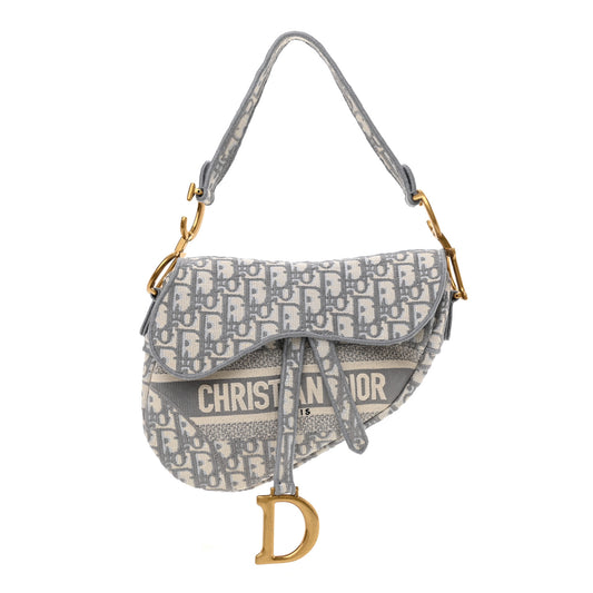 CHRISTIAN D Oblique Embroidered Saddle Bag Gray