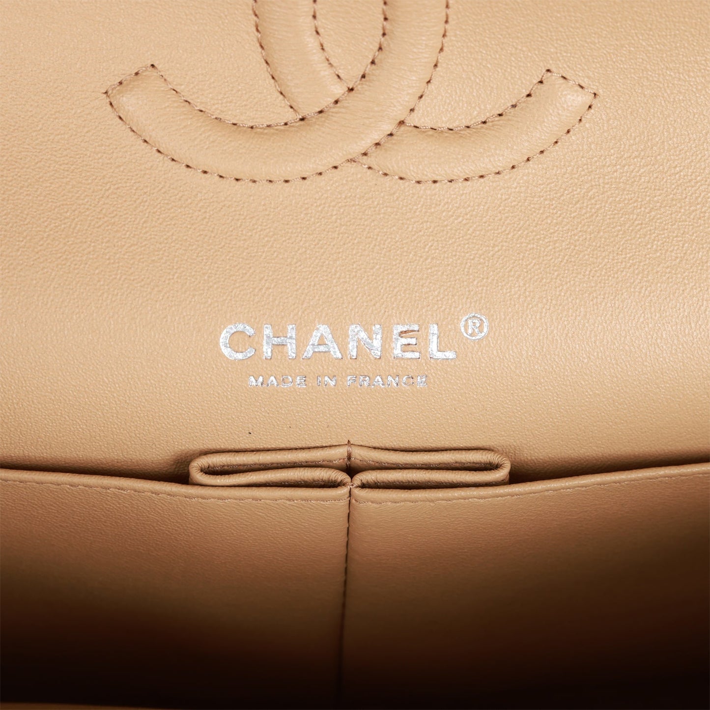 CC Medium Classic Double Flap Bag Beige Lambskin Silver Hardware