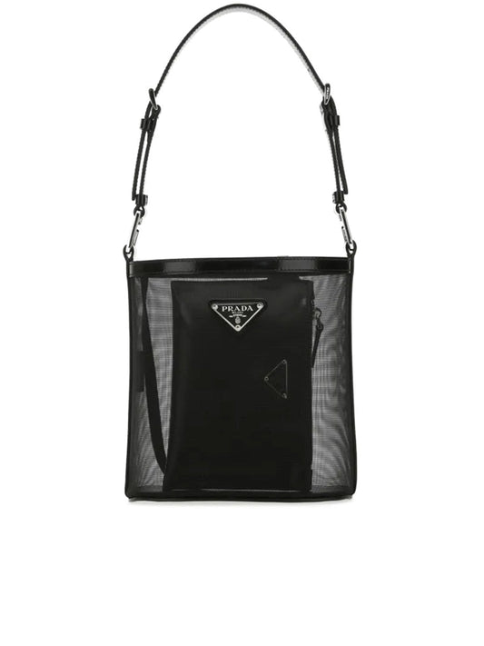 PP Logo Mesh Bucket Bag in Black