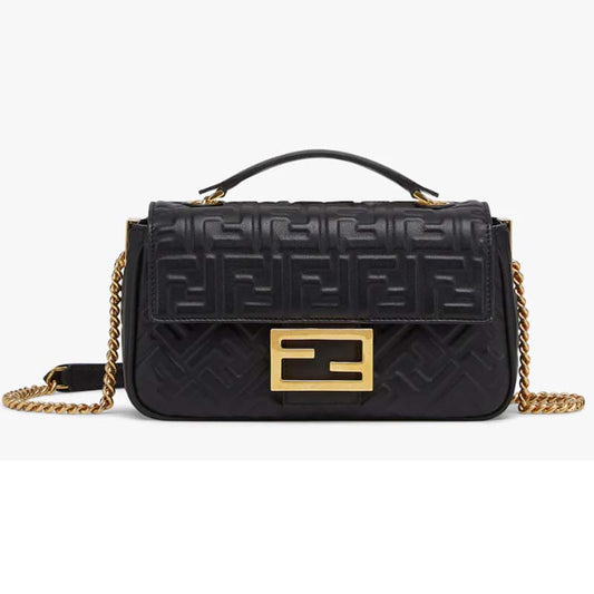 Fd Women Baguette Chain Midi Black Nappa Leather Bag