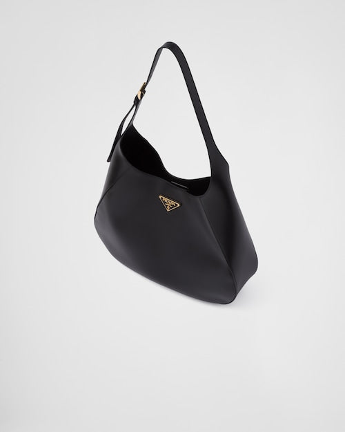 PP Large leather shoulder bag with topstitching - Black