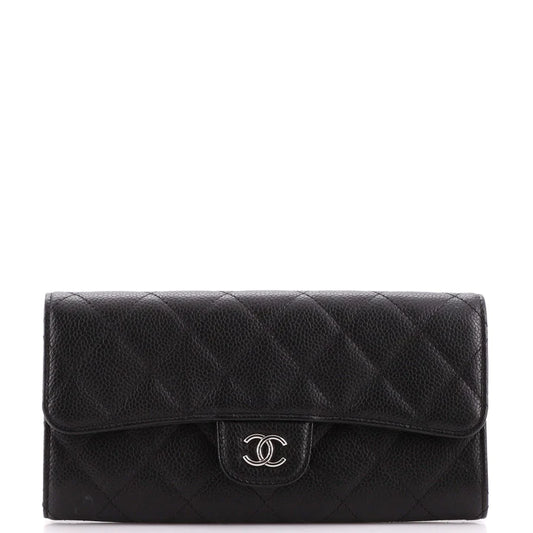 CC Gusset Classic Flap Wallet Quilted Caviar Long