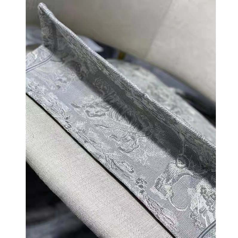 CD Unisex CD Large CD Book Tote Gray Toile De Jouy Embroidery