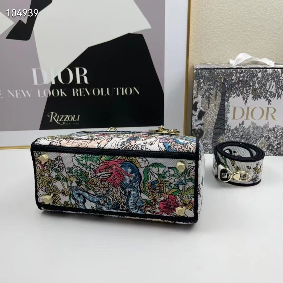 CD Women CD Medium Lady D-Lite Bag Latte Multicolor D-Constellation Embroidery