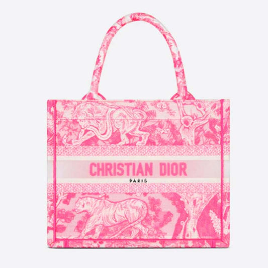 CD Unisex CD Small Book Tote Fluorescent Pink Toile De Jouy Transparent Canvas