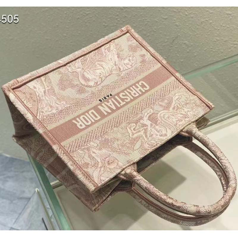 CD Unisex CD Small Book Tote Fluorescent Pink Toile De Jouy Transparent Canvas