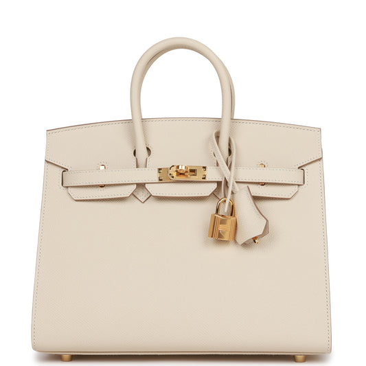H Birkin Sellier 25 Craie Epsom Gold Hardware