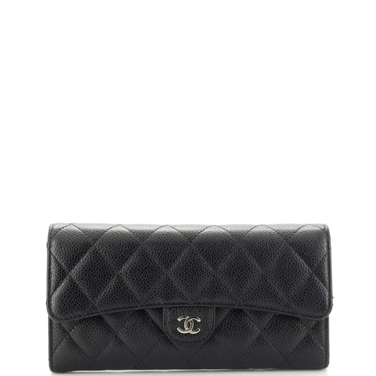 CC Gusset Classic Flap Wallet Quilted Caviar Long
