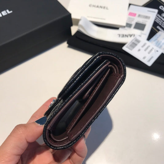 cc CO-CO Classic Card Holder10.5cm/4.1in Silver Hardware For Women Black