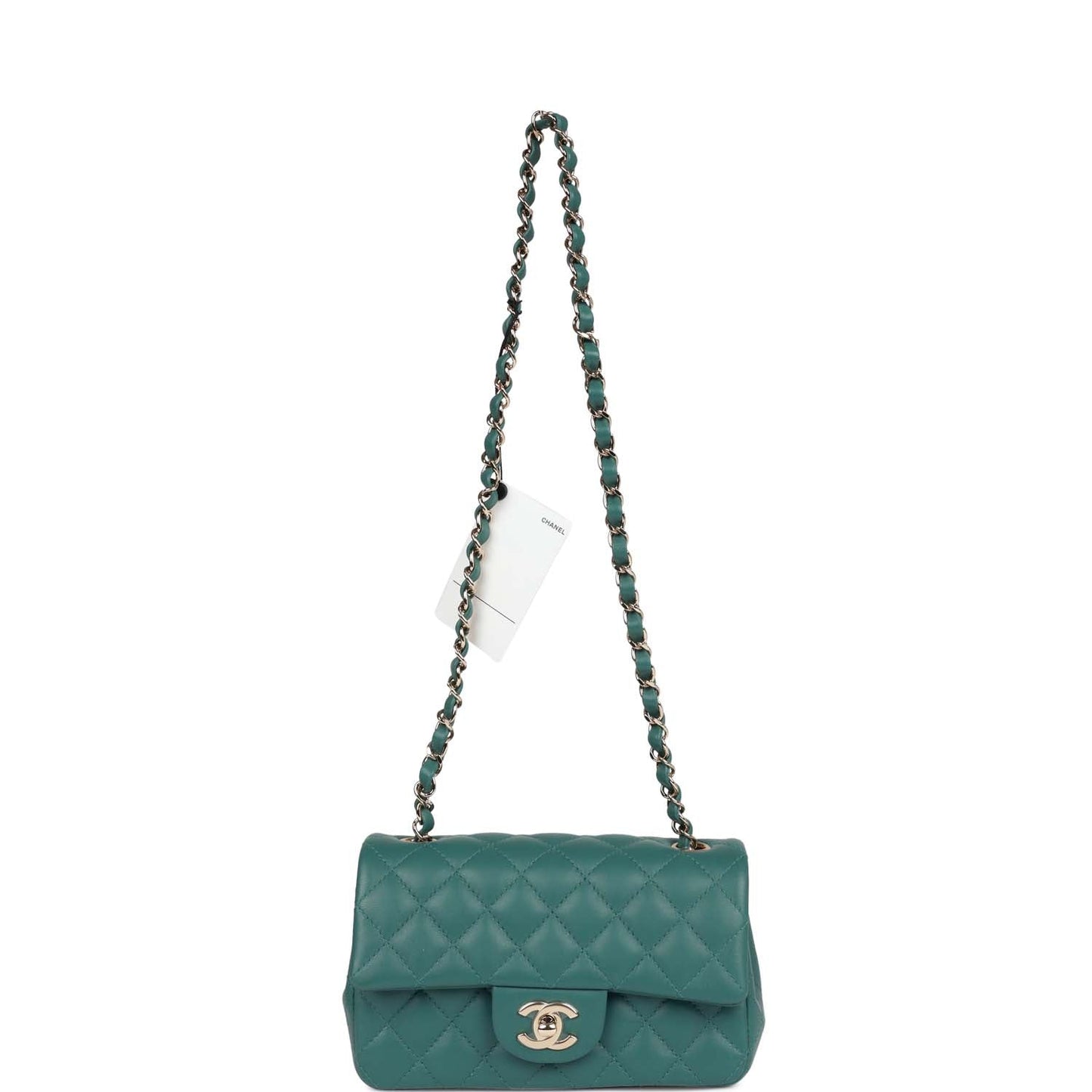 CC Mini Rectangular Flap Bag Green Lambskin Light Gold Hardware