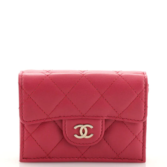 CC Classic Trifold Flap Wallet Quilted Lambskin Small