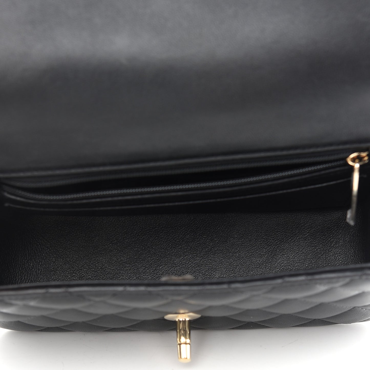 CC Lambskin Quilted Mini Top Handle Rectangular Flap in Black