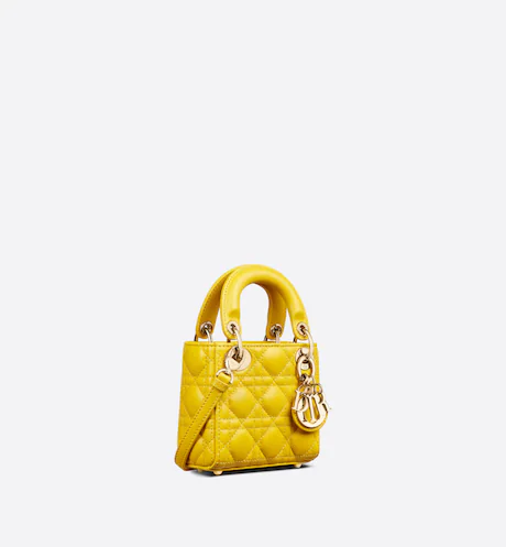 MICRO LADY D BAG Yellow Cannage Lambskin