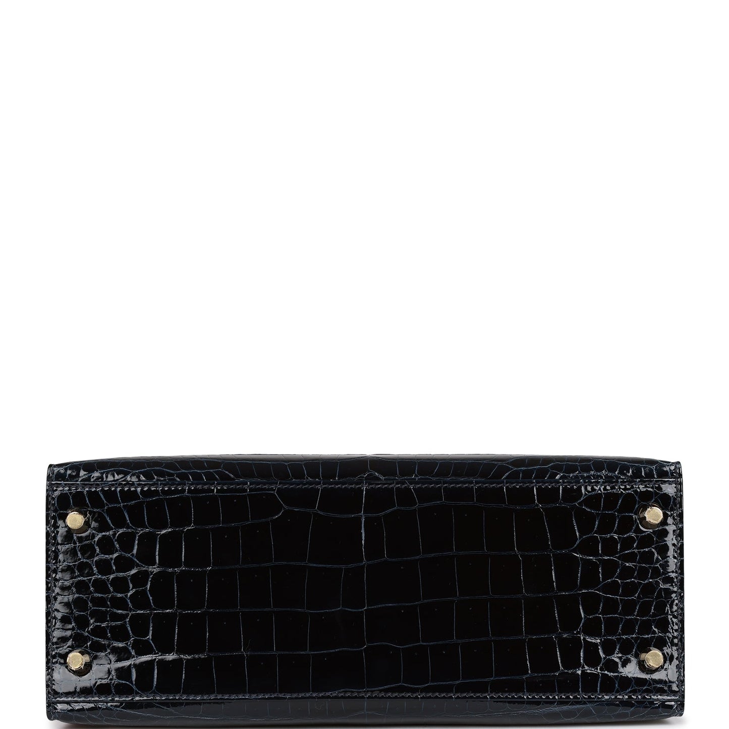 H Kelly Sellier 28 Bleu Baltique Shiny Porosus Crocodile Gold Hardware