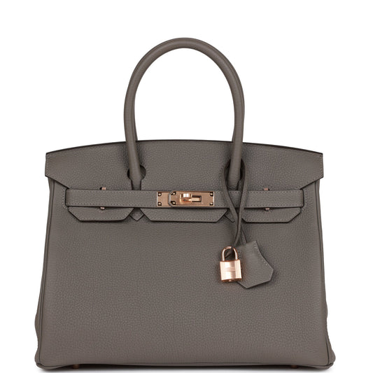 H Birkin 30 Gris Meyer Togo Rose Gold Hardware