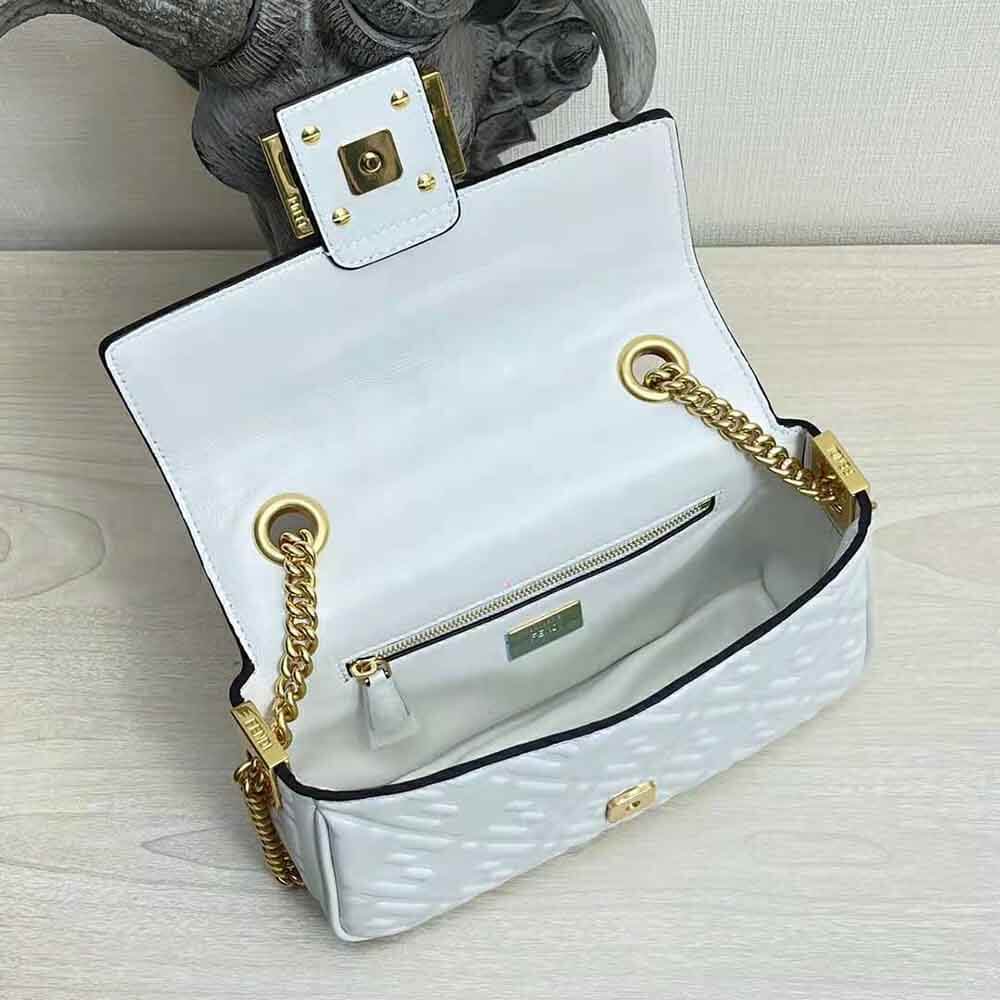 Baguette Chain Midi Light gray leather bag