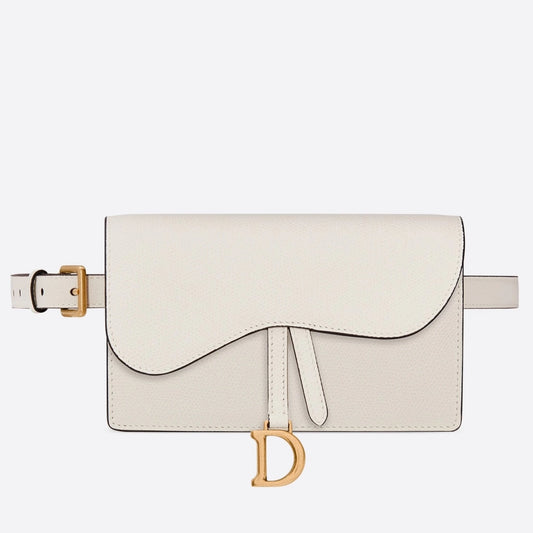 D White Calfskin Saddle Belt Bag