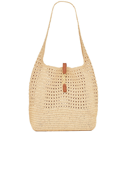 Y Hobo Raffia Bag in Crochet and Smooth Leather