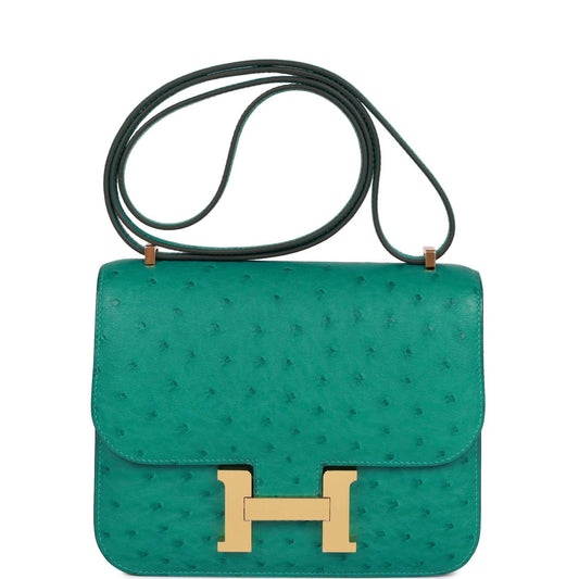 H Constance 18 Vert Verone Ostrich Gold Hardware