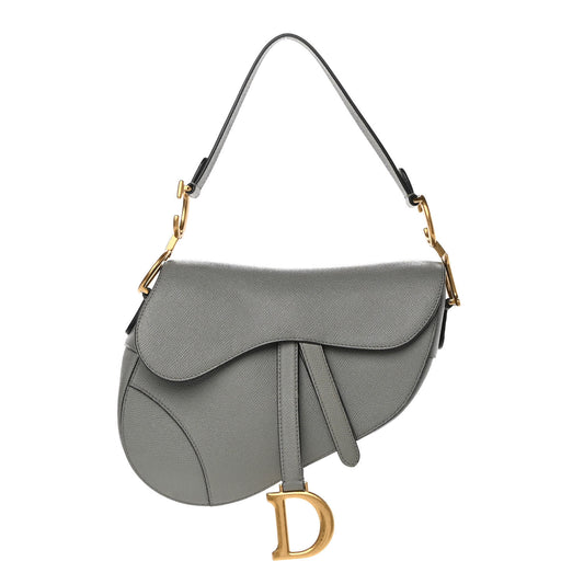 CHRISTIAN D Grained Calfskin Saddle Bag Grey