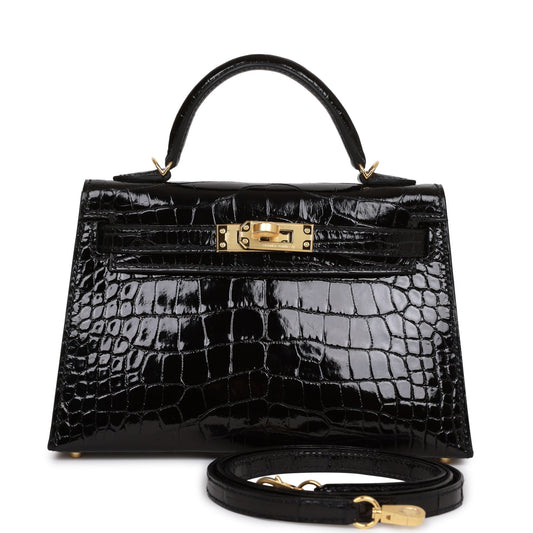 H Kelly Sellier 20 Black Shiny Alligator Gold Hardware