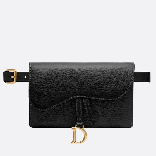 D Black Calfskin Saddle Belt Bag