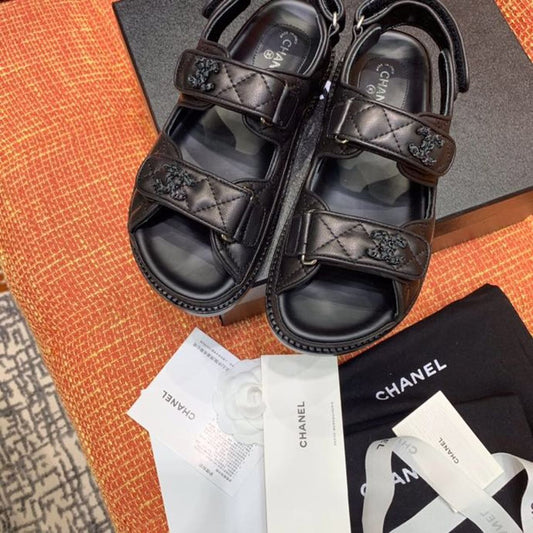 cc CC Logo Velcro Sandals Black For Women, Women's Shoes 0.4in/1cm G35927 94305