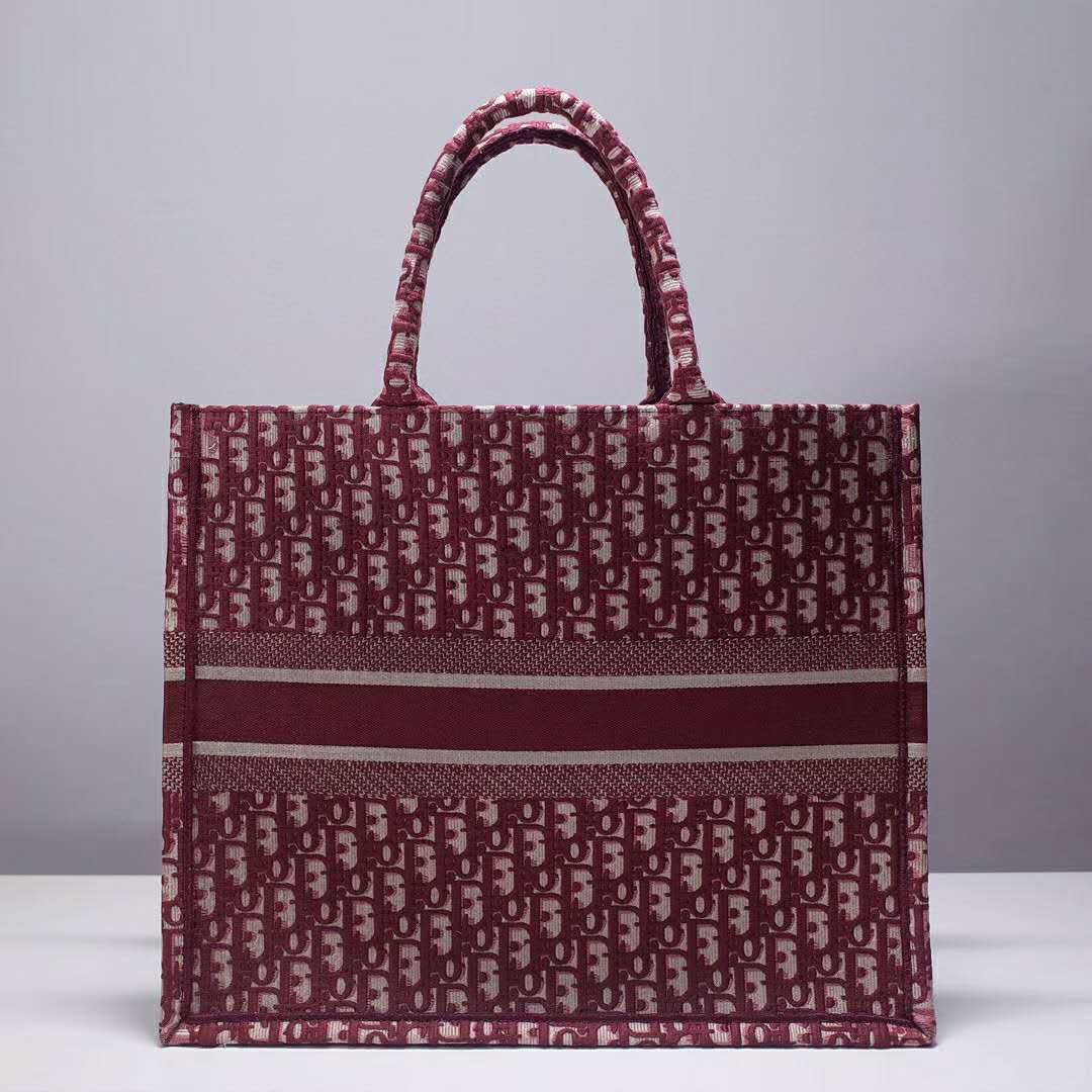 CD Unisex CD Book Tote Maroon CD Oblique Embroidered Velvet