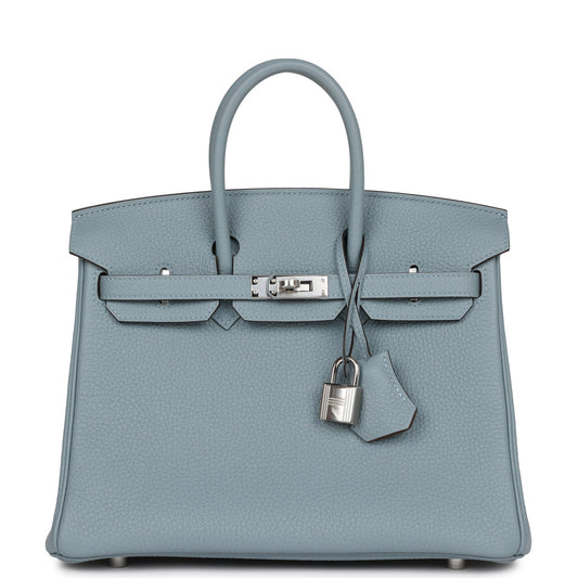 H Birkin 25 Bleu Lin Verso Togo Palladium Hardware