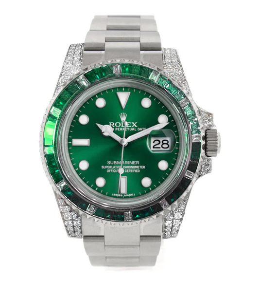Custom Diamond Rlx Submariner Green Dial Mens Watch 116610LN 116610
