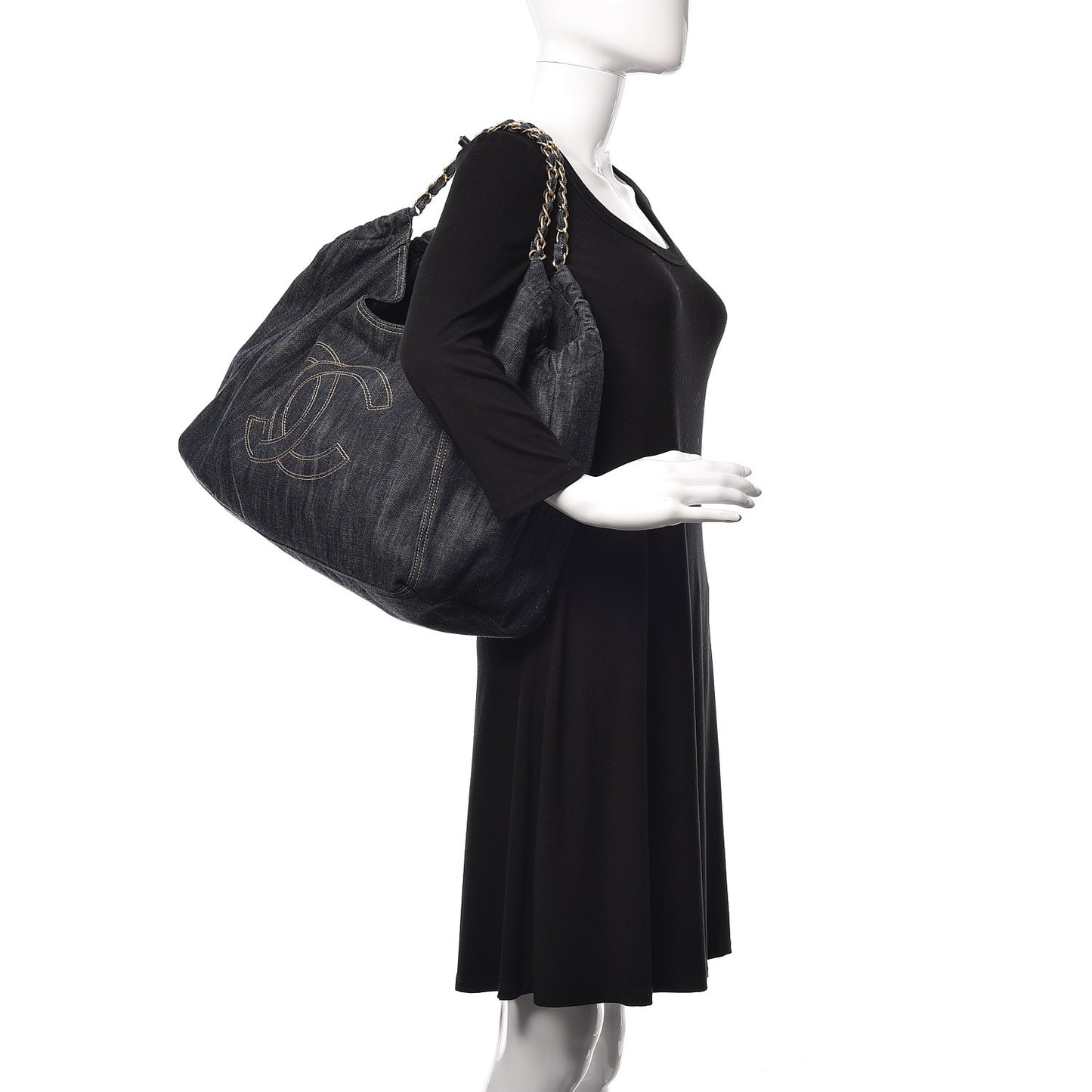 CC DARK BLUE DENIM XL GIANT COCO CABAS TOTE BAG