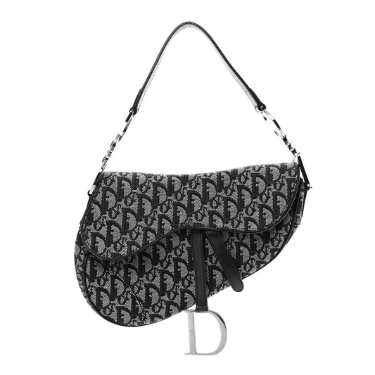 CHRISTIAN D Monogram Saddle Bag Black