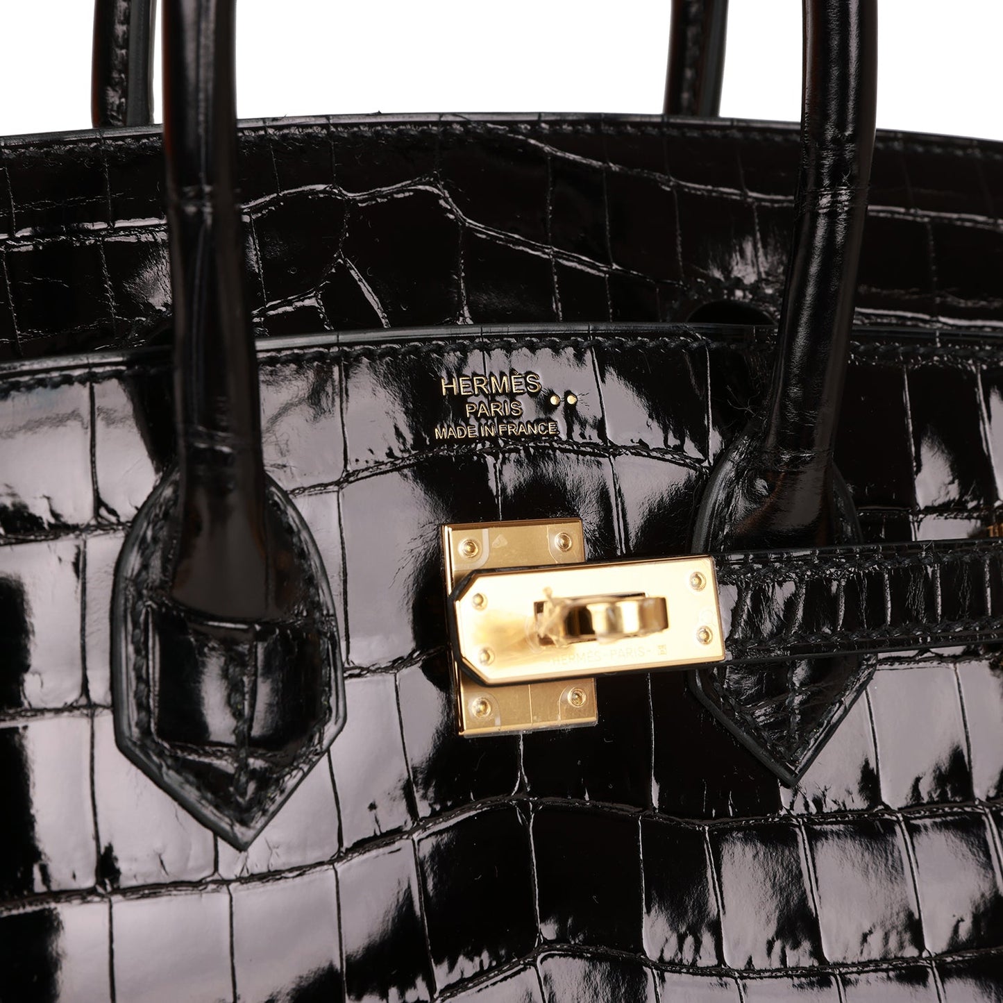 H Birkin 25 Black Shiny Niloticus Crocodile Gold Hardware