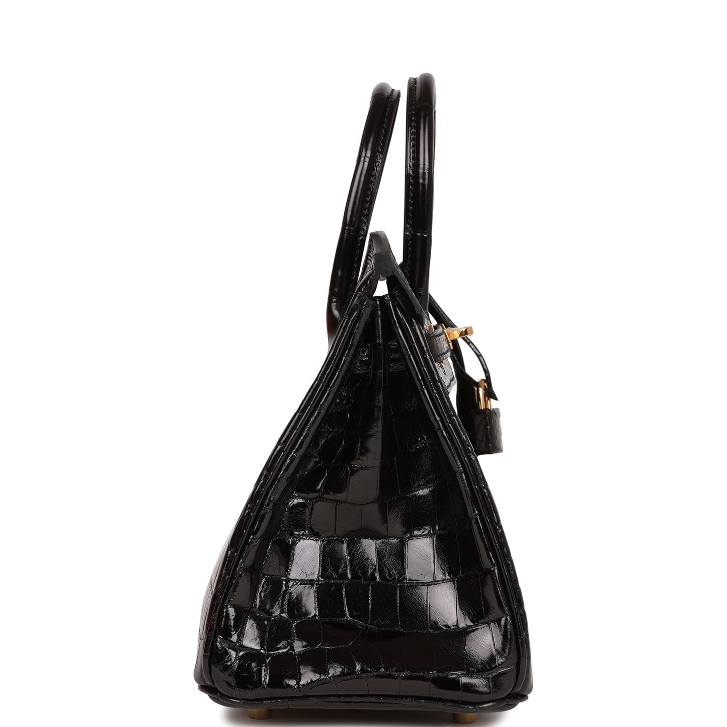 H Birkin 25 Black Shiny Niloticus Crocodile Gold Hardware