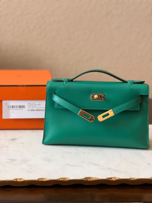 H Kelly Pochette Vert Vertigo Swift Gold Hardware