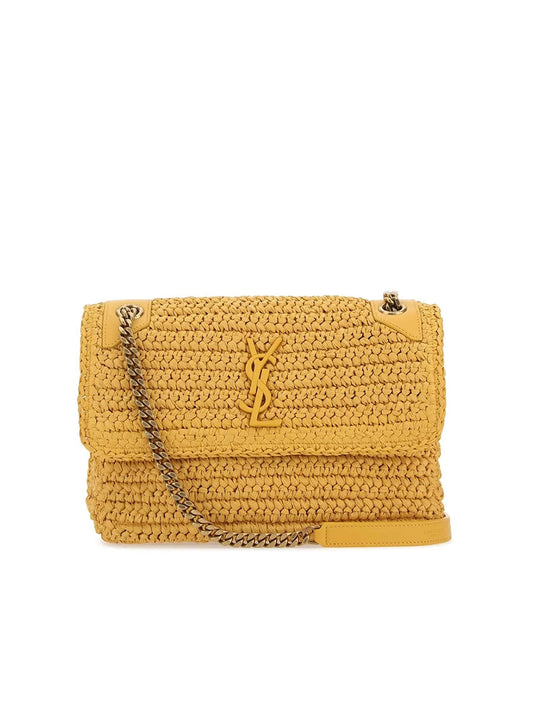 Y Niki Medium Chain Bag in Raffia and Leather