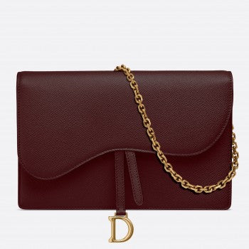 D Bordeaux Calskin Saddle Chain Clutch