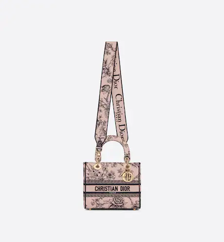 MEDIUM LADY D-LITE BAG Powder Pink D Jardin Botanique Embroidery