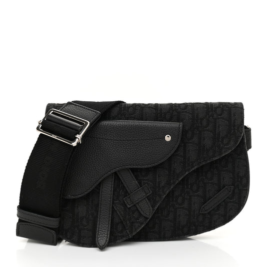 CHRISTIAN D Oblique Saddle Messenger Bag Blue Black