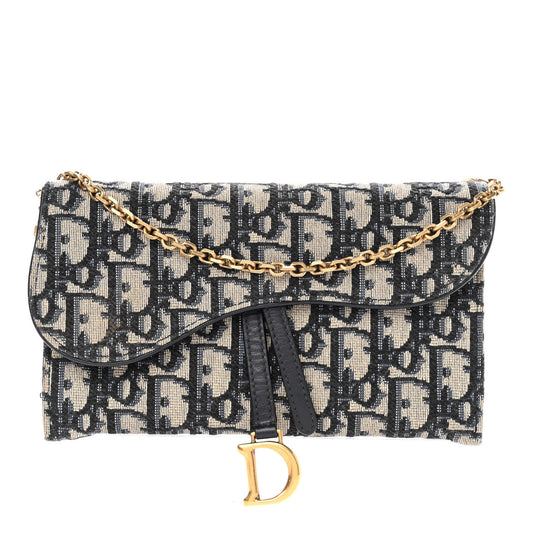 CHRISTIAN D Oblique Saddle Chain Long Wallet Blue