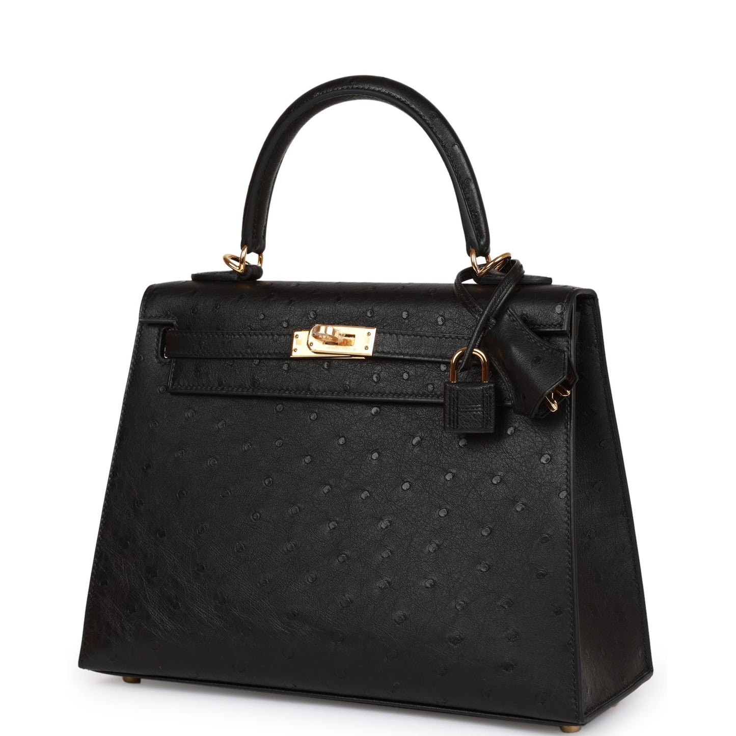 H Kelly Sellier 25 Black Ostrich Gold Hardware