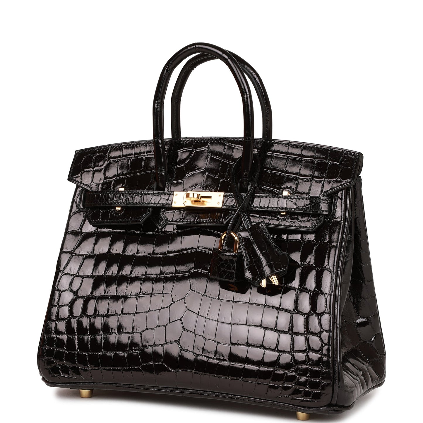 H Birkin 25 Black Shiny Niloticus Crocodile Gold Hardware