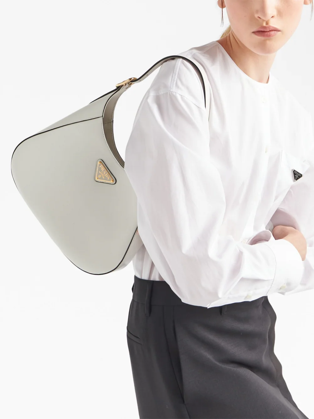 PP leather shoulder bag with topstitching - Military Green/Black/White/Pink