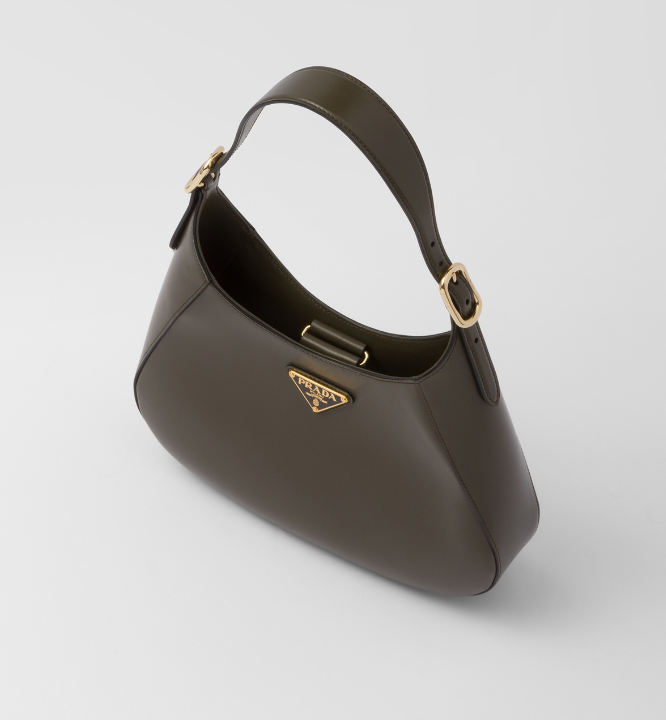 PP leather shoulder bag with topstitching - Military Green/Black/White/Pink