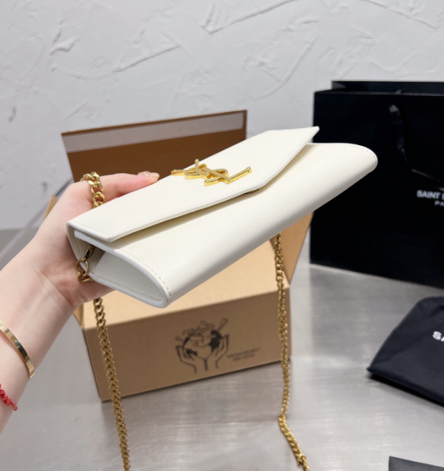 Y Uptown Leather Clutch White