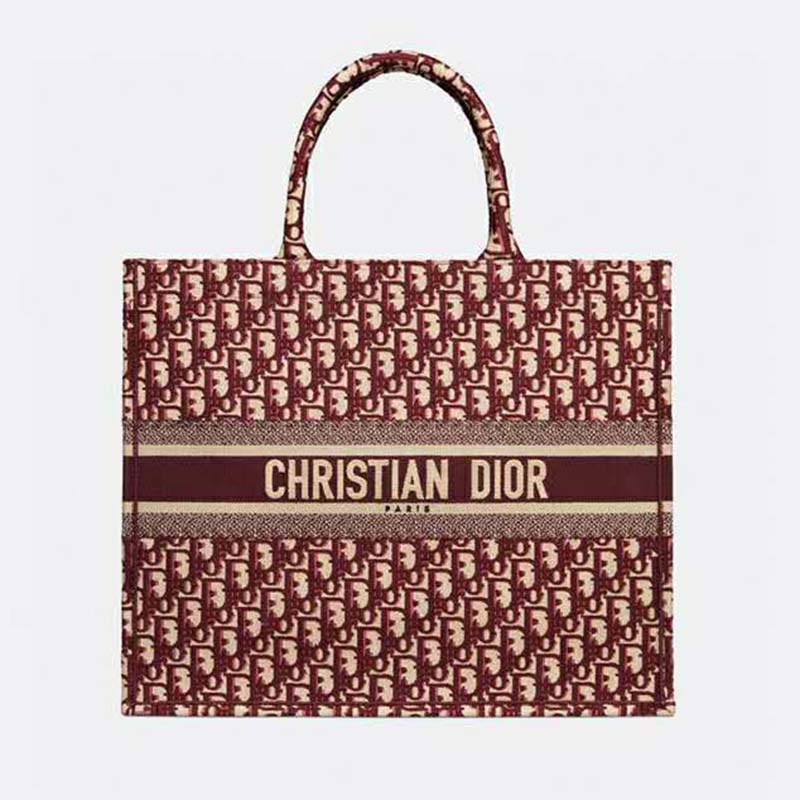 CD Unisex CD Book Tote Maroon CD Oblique Embroidered Velvet