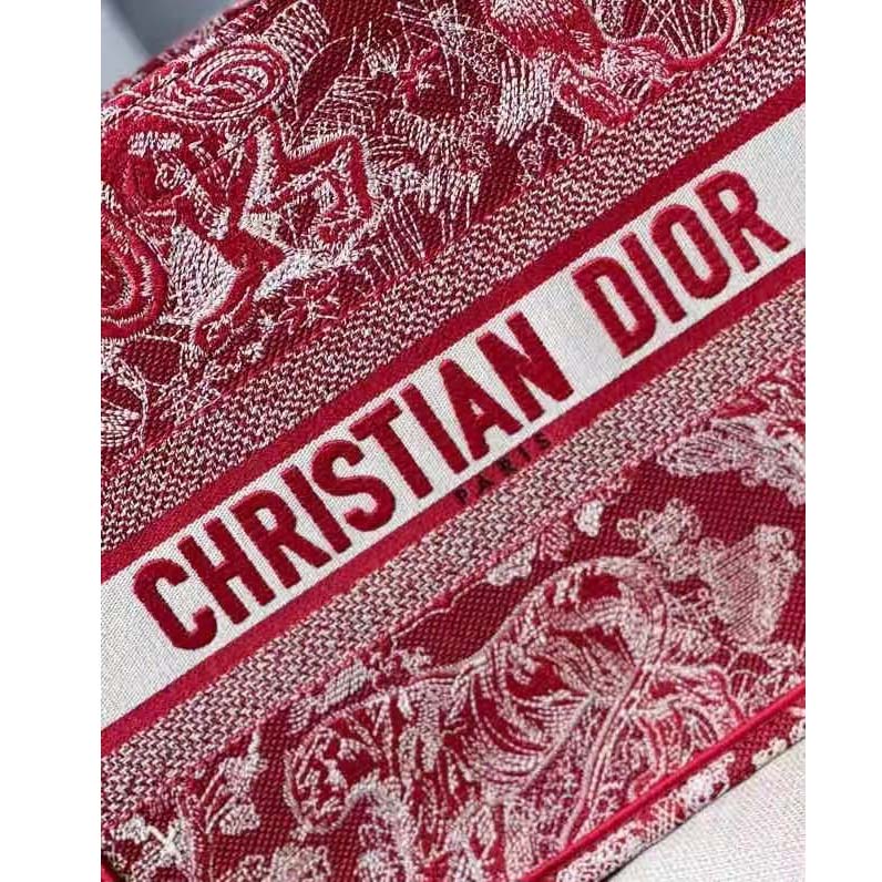 CD Unisex Medium Book Tote Burgundy Toile De Jouy Stripes Embroidery