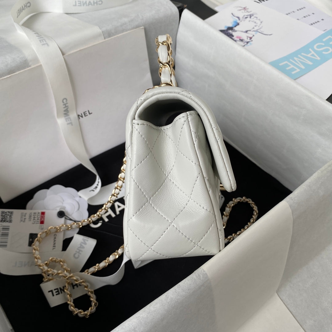 cc 23K AS2431 Mini flap Lambskin bag with top handle Black/white