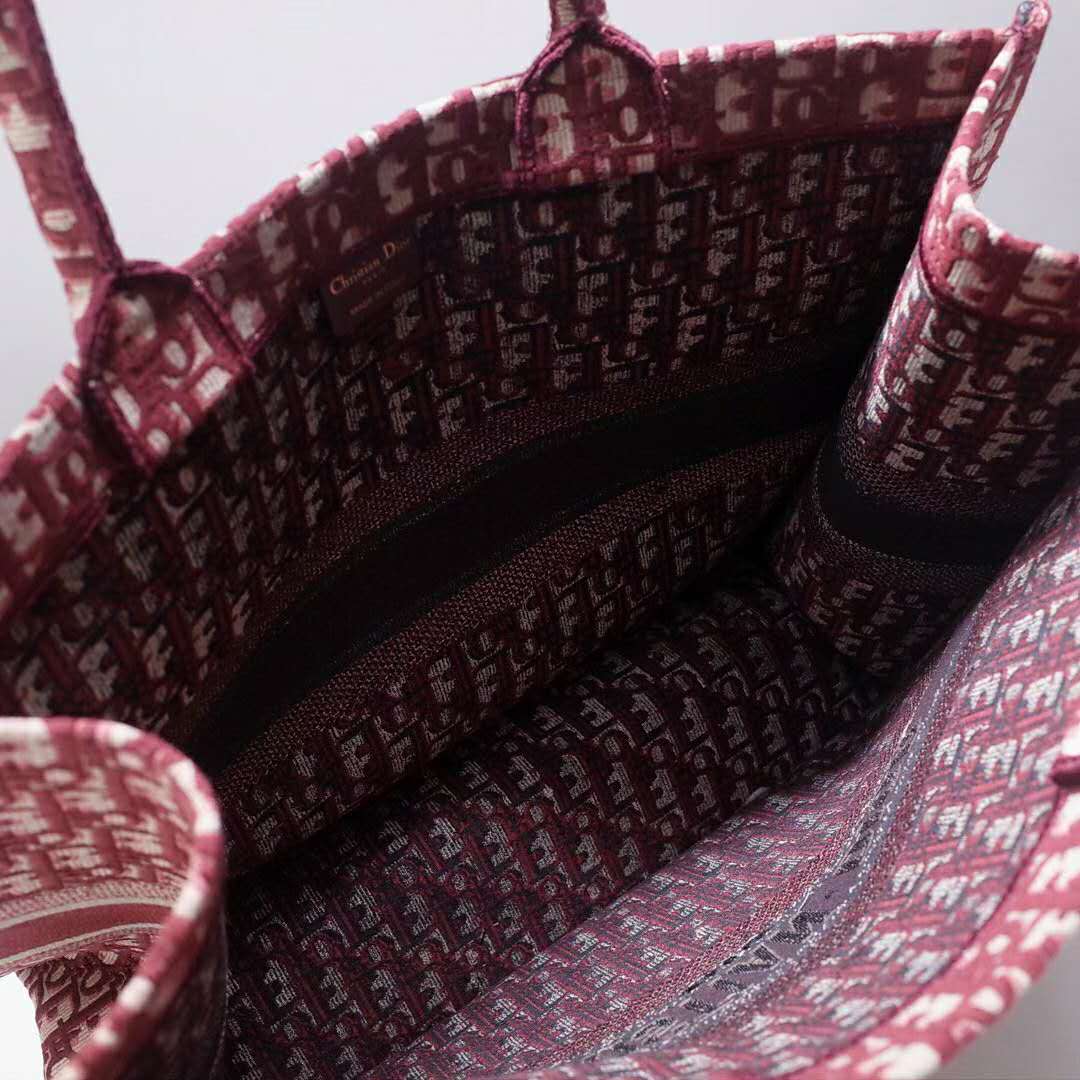 CD Unisex CD Book Tote Maroon CD Oblique Embroidered Velvet