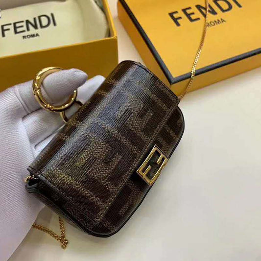 Fd Women Nano Baguette Charm Brown Fabric Charm Jacquard FF